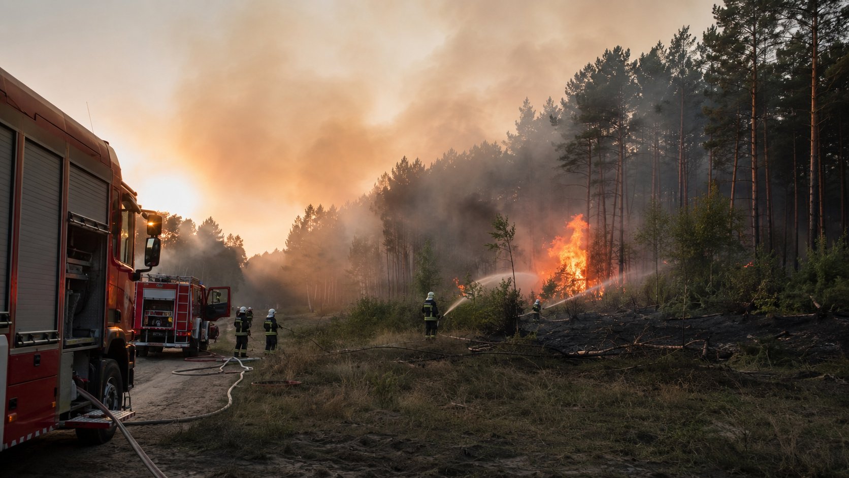 Podlascy strażacy pomagają gasić duży pożar lasu na Mazowszu