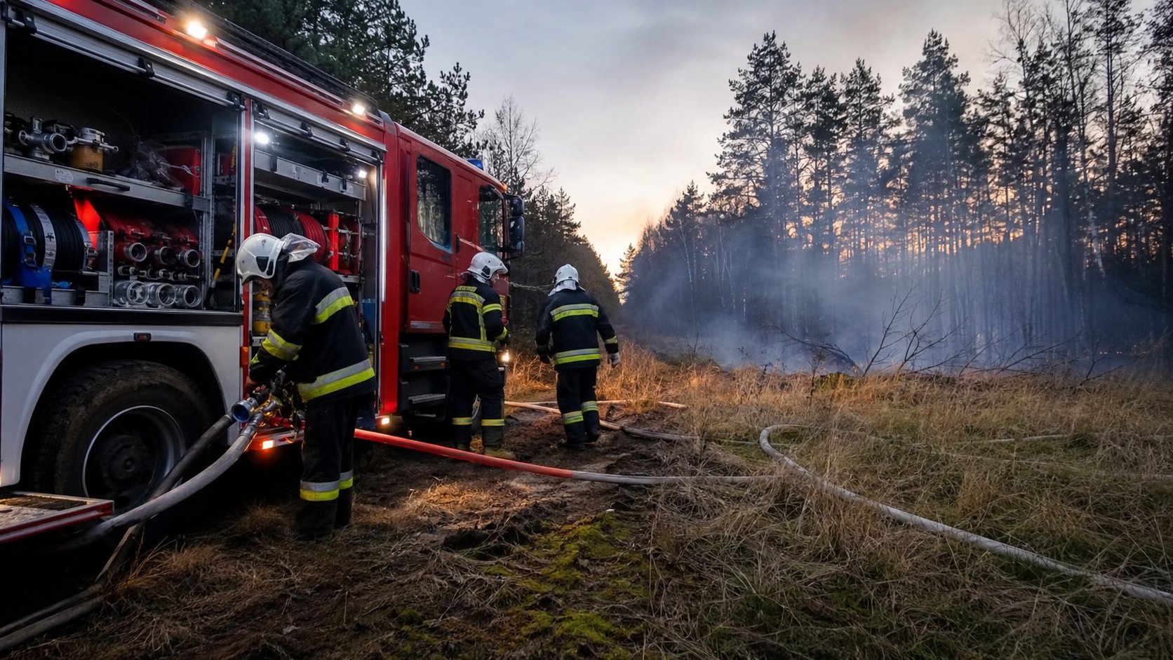 Podlascy strażacy pomagają przy pożarze lasu w powiecie wołomińskim