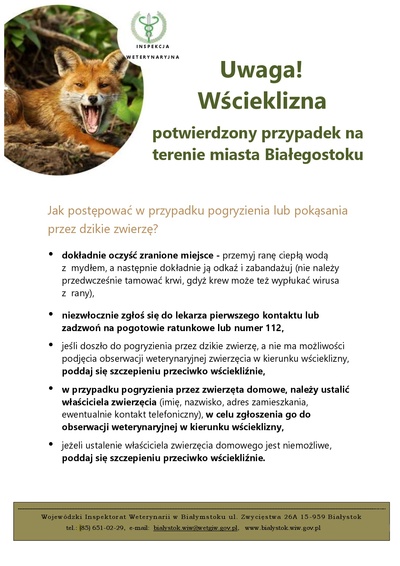 Wścieklizna w Białymstoku. Wyznaczono obszar zagrożony i nowe obowiązki dla właścicieli zwierząt