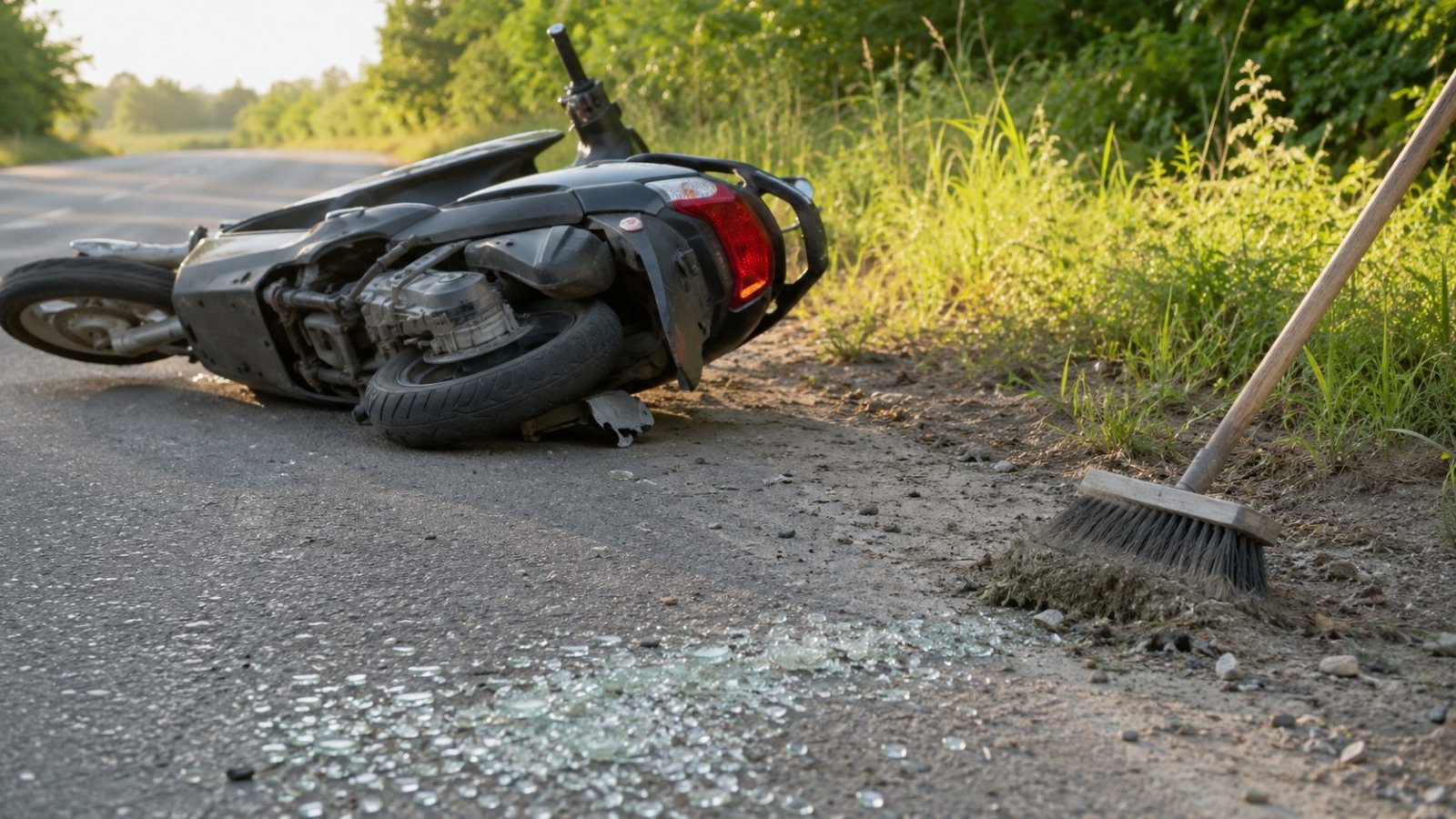 Trzyrzecze. Skuterzysta ucierpiał w wypadku, strażacy usuwali też szkło z drogi