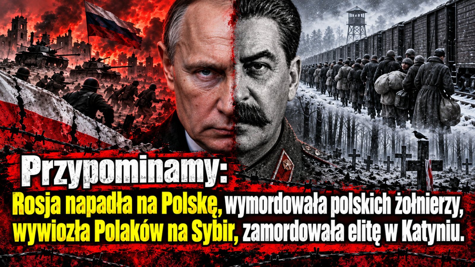 Przypominamy: Rosja napadła na Polskę, wymordowała polskich żołnierzy, wywiozła Polaków na Sybir, zamordowała elitę w Katyniu.